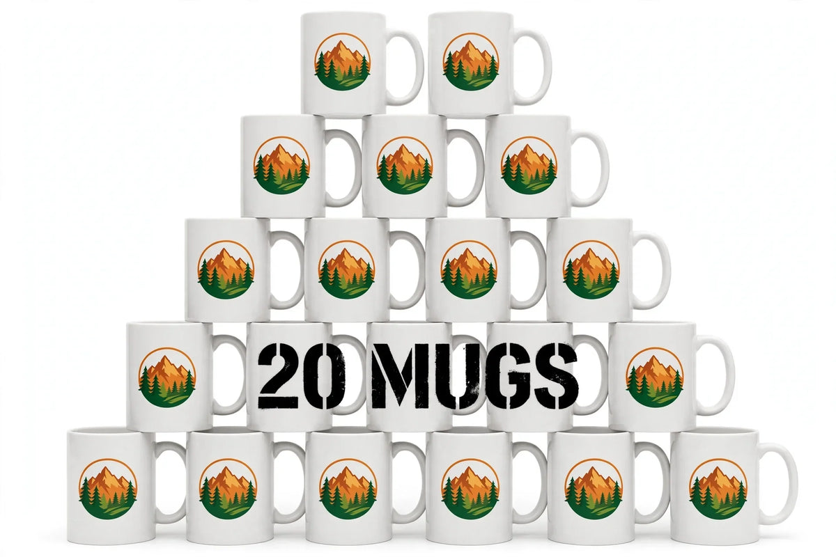White ceramic mugs with your business logo printed on the side