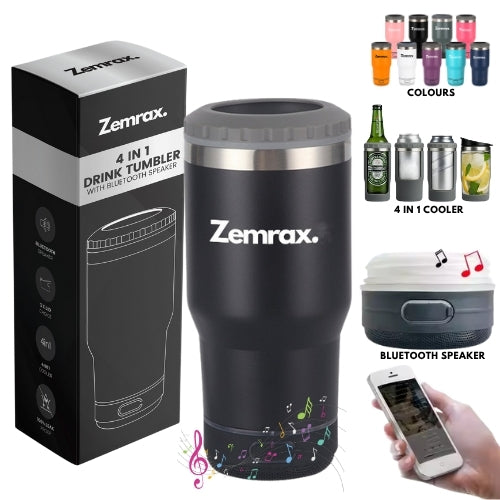 Zemrax 4-in-1 Drink Tumbler/cooler with Bluetooth Speaker