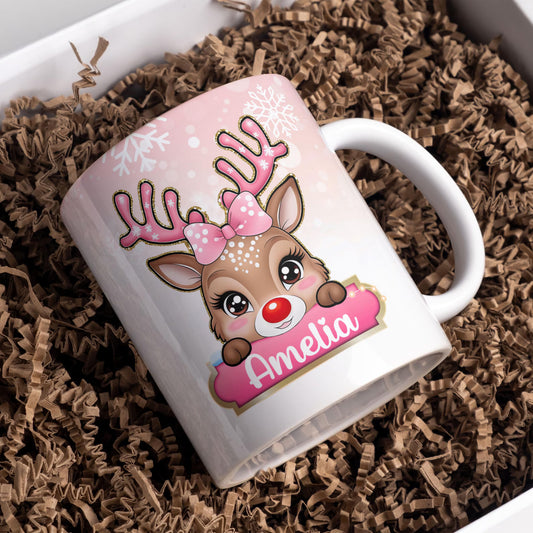 Personalised Christmas Reindeer Pink