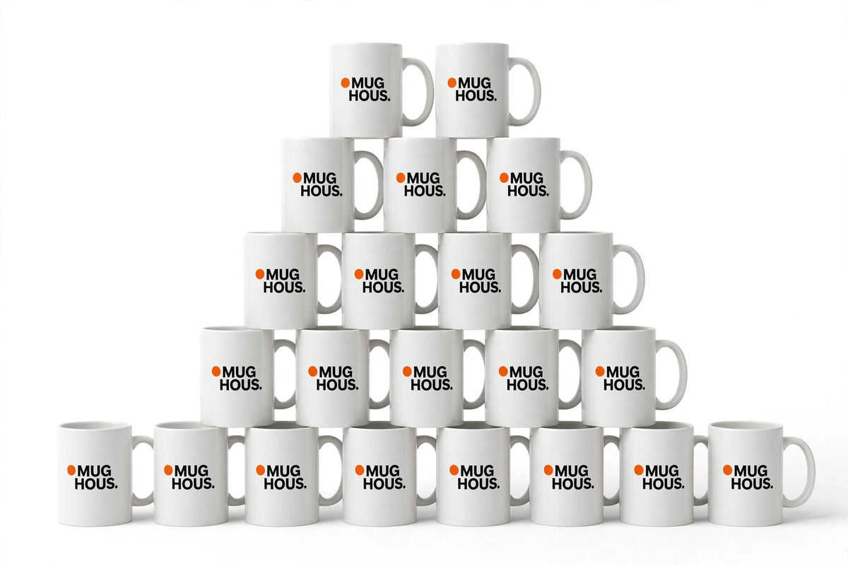 White ceramic mugs with your business logo printed on the side