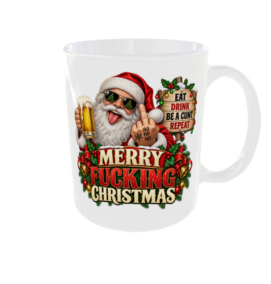 Merry Fucking Christmas Santa Beer Mug - Eat Drink Be A Cunt Repeat