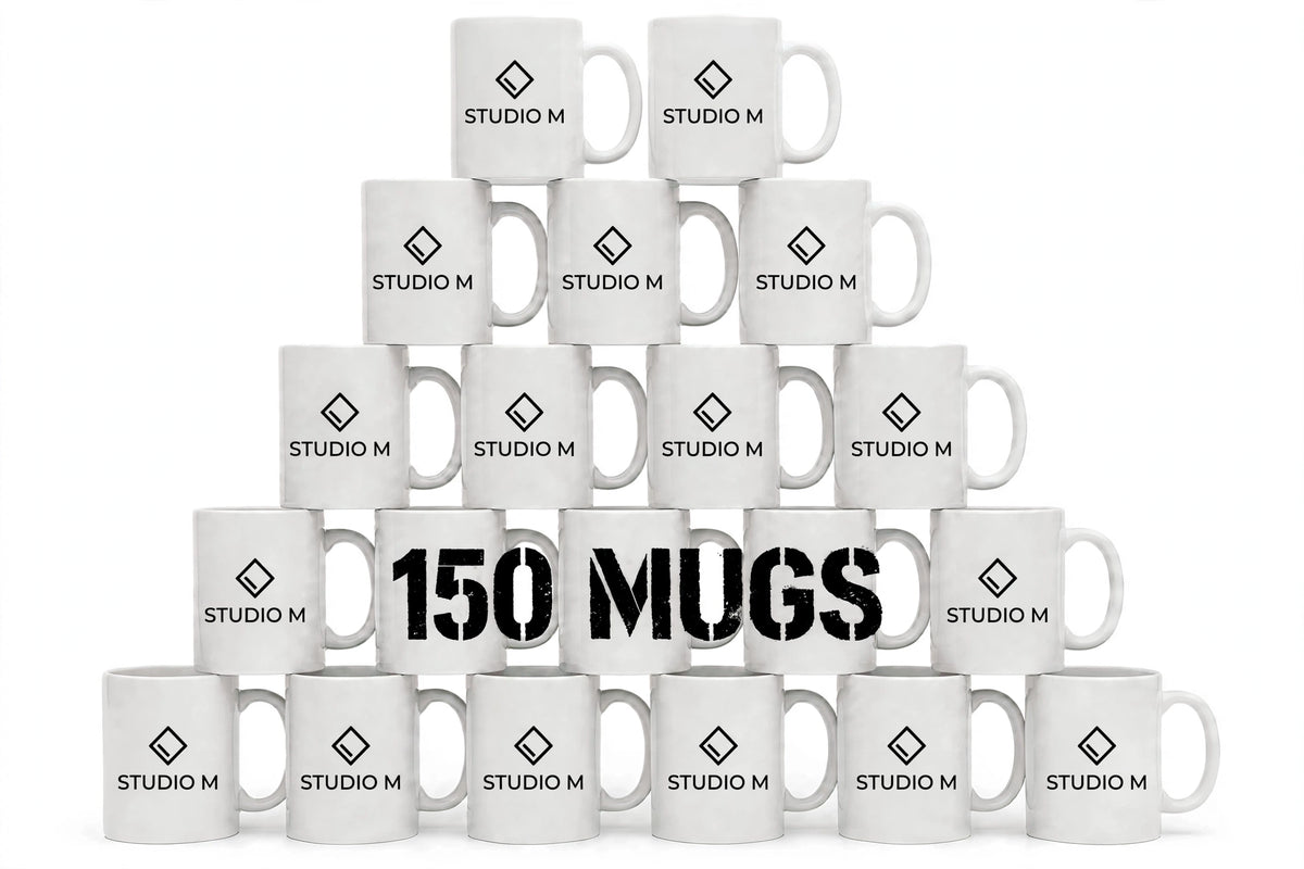 White ceramic mugs with your business logo printed on the side