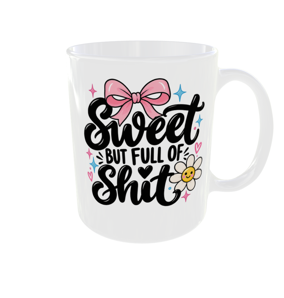 Sweet But Full Of Shit Funny Mug - Cute Pink Bow