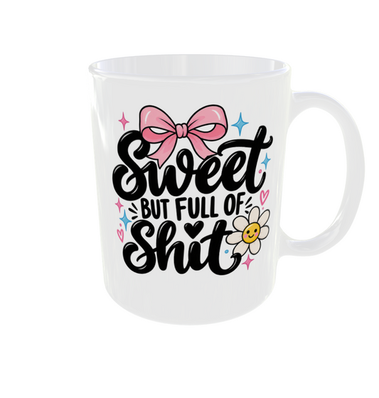 Sweet But Full Of Shit Funny Mug - Cute Pink Bow