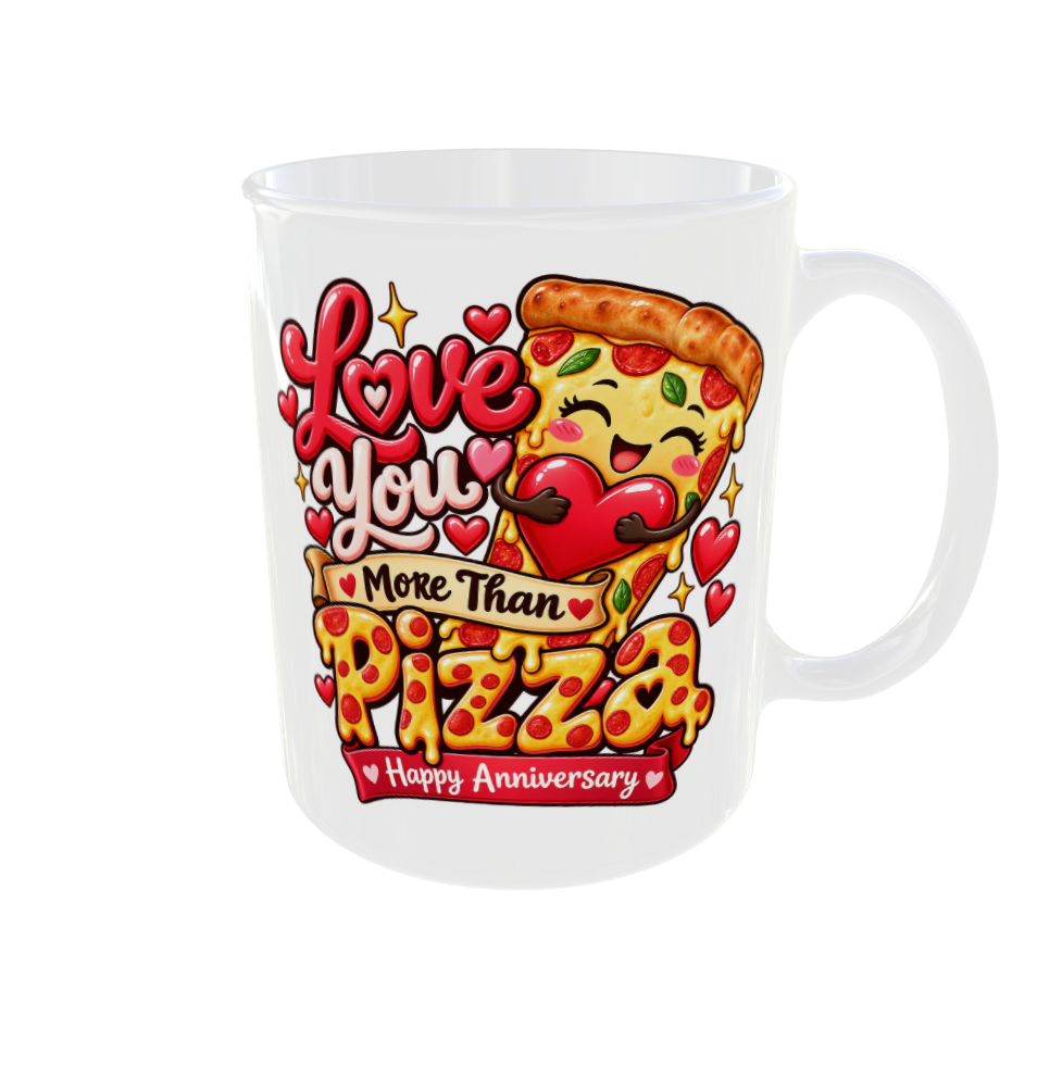 Love You More Than Pizza Mug - Happy Anniversary Gift